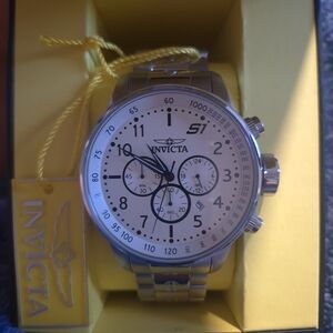 Invicta Silver Stainless Steel Chronograph Watch - White Dial